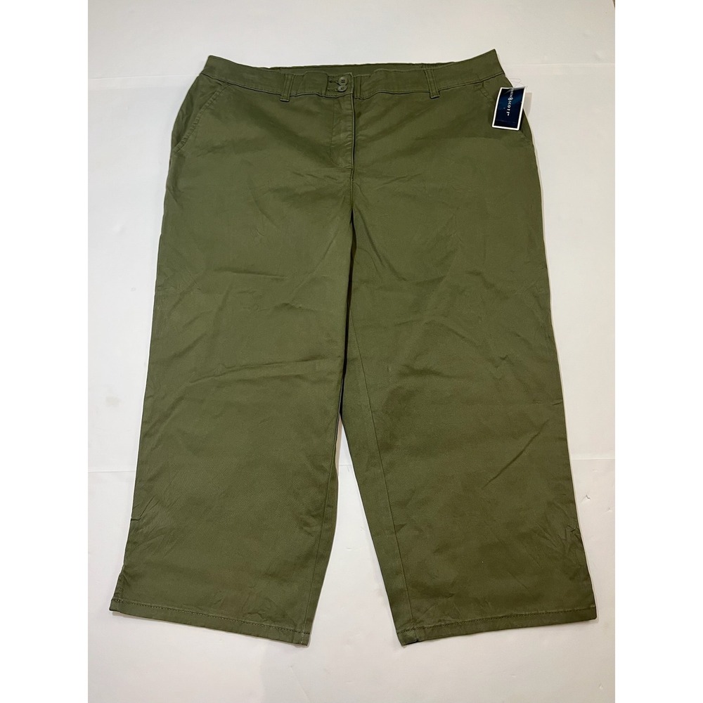 Karen Scott Woven Capris Womens 14 Olive Sprig Stretch Cotton Cropped Pants